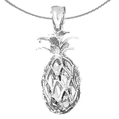 Sterling Silver 3D Pineapple Pendant (Rhodium or Yellow Gold-plated)