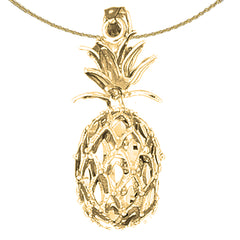 Sterling Silver 3D Pineapple Pendant (Rhodium or Yellow Gold-plated)