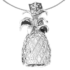 Sterling Silver 3D Pineapple Pendant (Rhodium or Yellow Gold-plated)