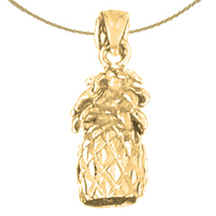 Sterling Silver 3D Pineapple Pendant (Rhodium or Yellow Gold-plated)