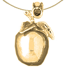 Sterling Silver 3D Apple Pendant (Rhodium or Yellow Gold-plated)