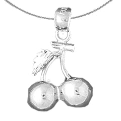 Sterling Silver 3D Cherries Pendant (Rhodium or Yellow Gold-plated)