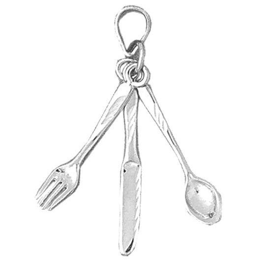 Sterling Silver 3D Utensil Set, Fork, Knife, And Spoon Pendant