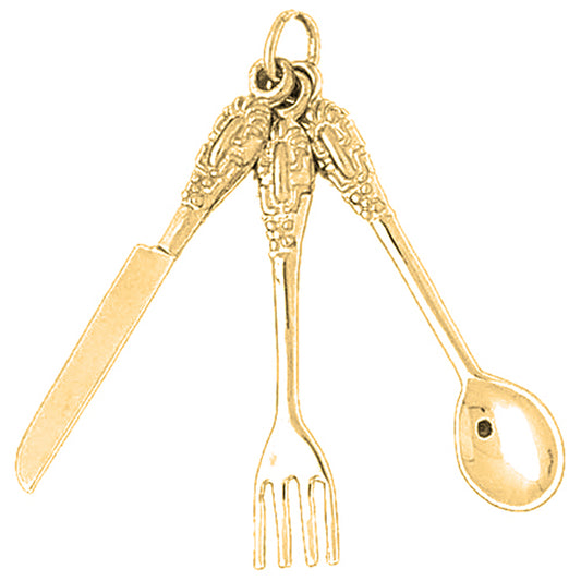 Yellow Gold-plated Silver Utensil Set, Knife, Fork, And Spoon Pendant