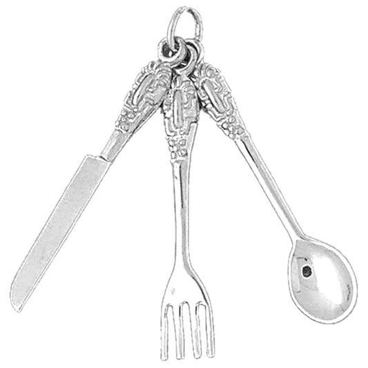 Sterling Silver Utensil Set, Knife, Fork, And Spoon Pendant