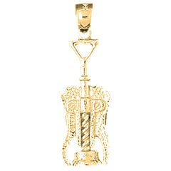 Yellow Gold-plated Silver 3D Cork Screw Pendant