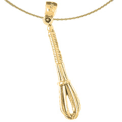 Sterling Silver 3D Whisk Pendant (Rhodium or Yellow Gold-plated)