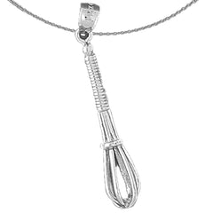 Sterling Silver 3D Whisk Pendant (Rhodium or Yellow Gold-plated)