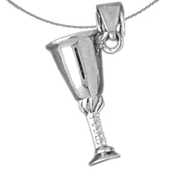 Sterling Silver 3D Wine Glass Pendant (Rhodium or Yellow Gold-plated)