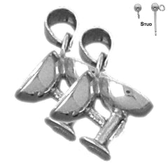 Sterling Silver 11mm 3D Toasting Glasses Earrings (White or Yellow Gold Plated)