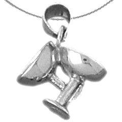 Sterling Silver 3D Toasting Glasses Pendant (Rhodium or Yellow Gold-plated)