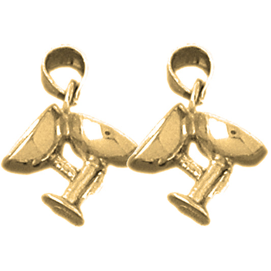 Yellow Gold-plated Silver 11mm 3D Toasting Glasses Earrings