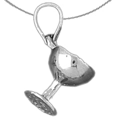 Sterling Silver 3D Wine Glass Pendant (Rhodium or Yellow Gold-plated)