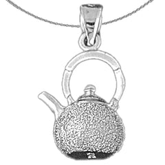 Sterling Silver Tea Pot Pendant (Rhodium or Yellow Gold-plated)