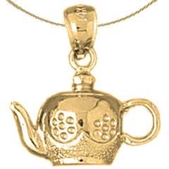 Sterling Silver Tea Pot Pendant (Rhodium or Yellow Gold-plated)