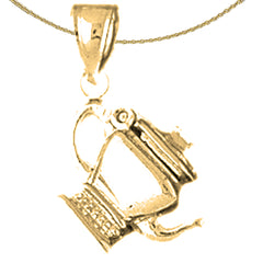Sterling Silver 3D Tea Pot Pendant (Rhodium or Yellow Gold-plated)