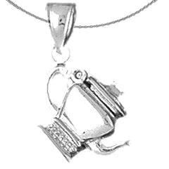 Sterling Silver 3D Tea Pot Pendant (Rhodium or Yellow Gold-plated)