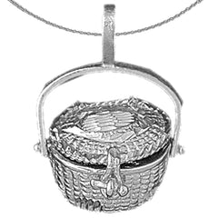 Sterling Silver 3D Basket Pendant (Rhodium or Yellow Gold-plated)