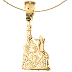 Sterling Silver 3D Castle Pendant (Rhodium or Yellow Gold-plated)