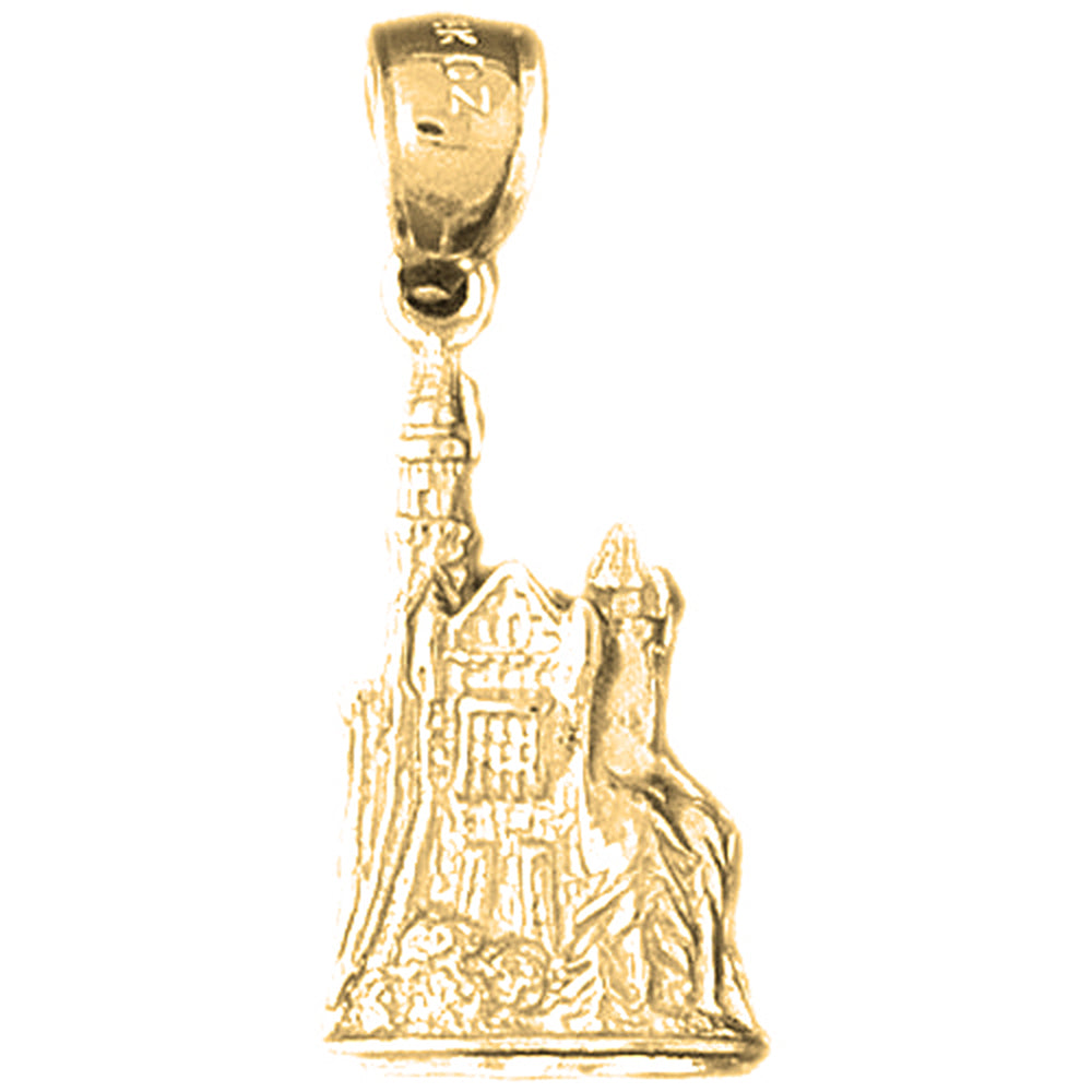 Yellow Gold-plated Silver 3D Castle Pendant