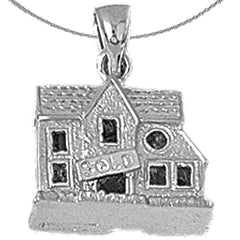 Sterling Silver 3D Cottage House Pendant (Rhodium or Yellow Gold-plated)
