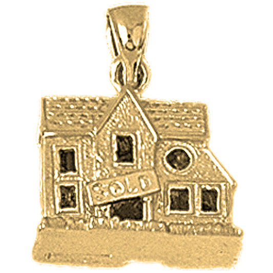 10K, 14K or 18K Gold 3D Cottage House Pendant