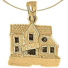 Sterling Silver 3D Cottage House Pendant (Rhodium or Yellow Gold-plated)