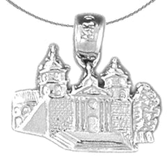 Sterling Silver Mansion Pendant (Rhodium or Yellow Gold-plated)