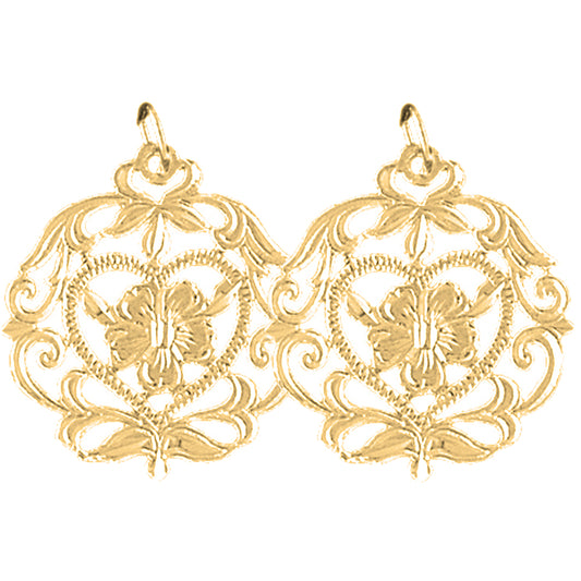 14K or 18K Gold 27mm Flower Design Earrings