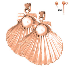 14K or 18K Gold 48mm Shell With Pearl Earrings