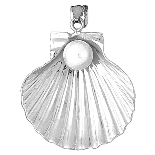 Sterling Silver Shell With Pearl Pendant