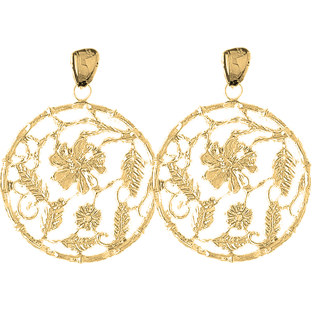 14K or 18K Gold 40mm Flower Design Earrings