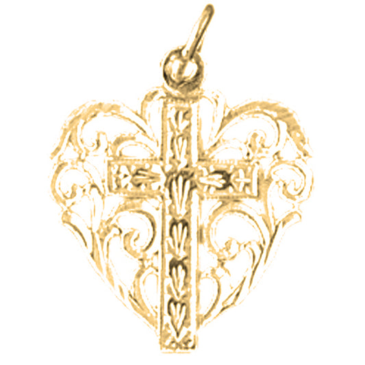 Yellow Gold-plated Silver Heart With Cross Pendant