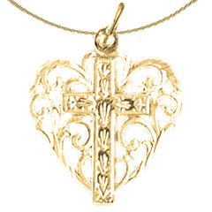 Sterling Silver Heart With Cross Pendant (Rhodium or Yellow Gold-plated)