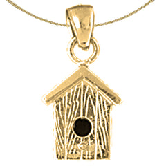 Sterling Silver Bird House Pendant (Rhodium or Yellow Gold-plated)