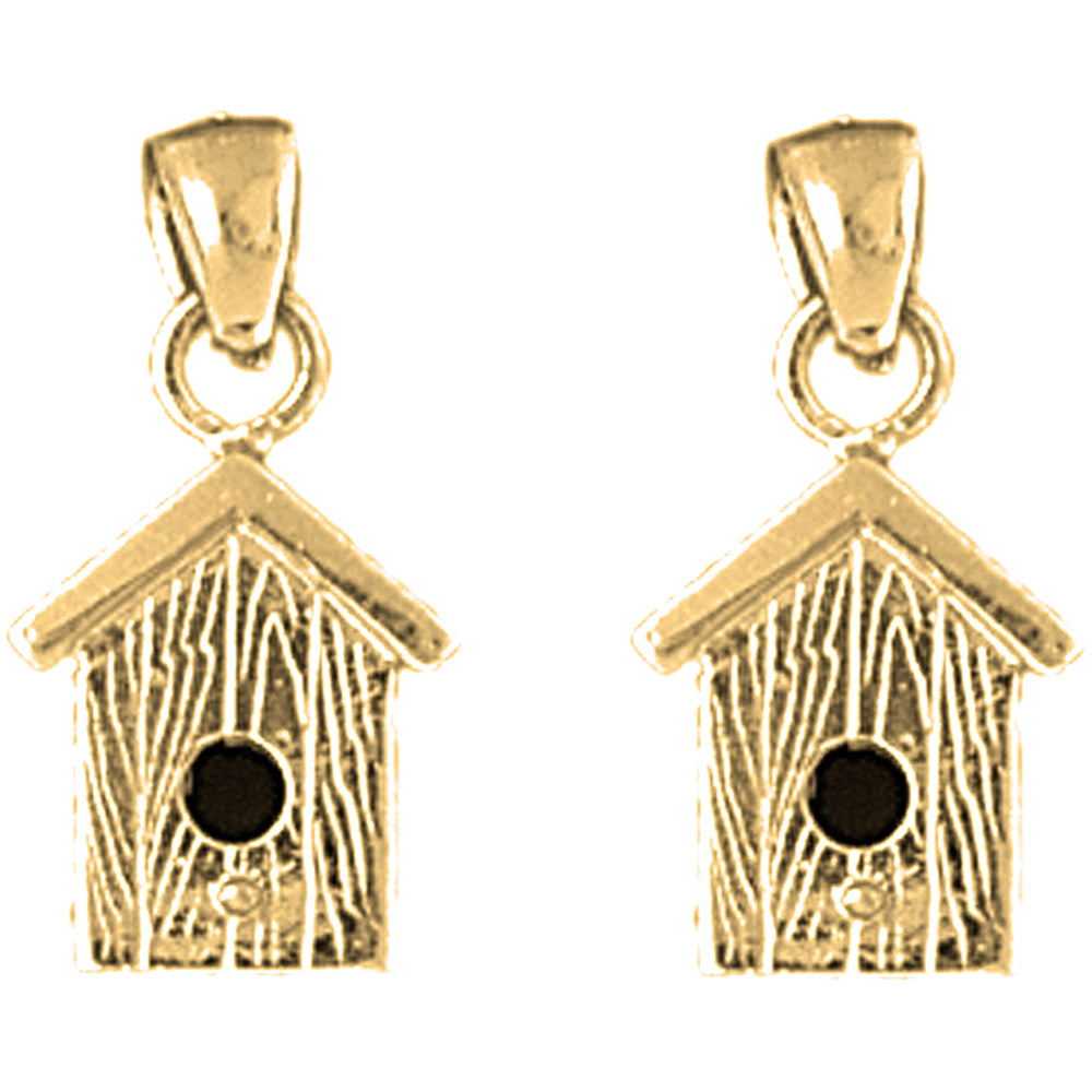14K or 18K Gold 20mm Bird House Earrings