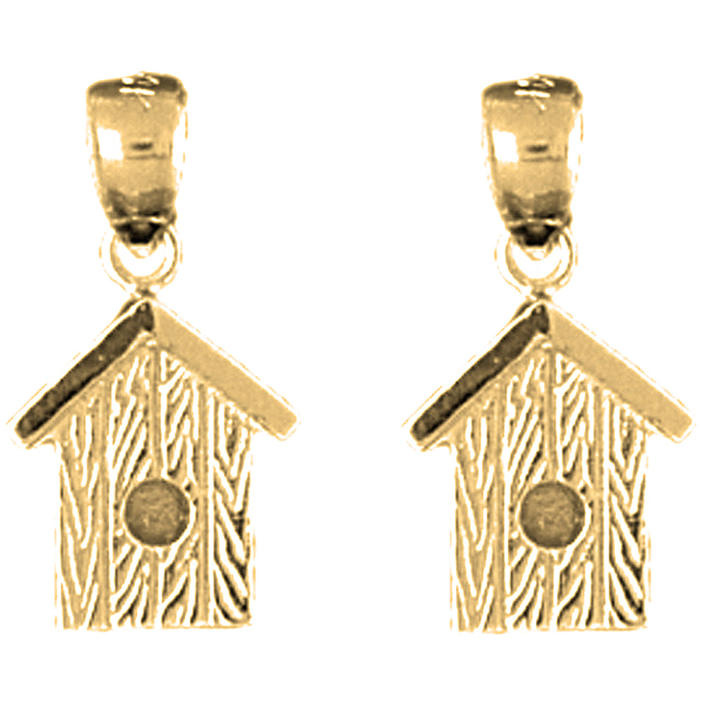 14K or 18K Gold 19mm Bird House Earrings