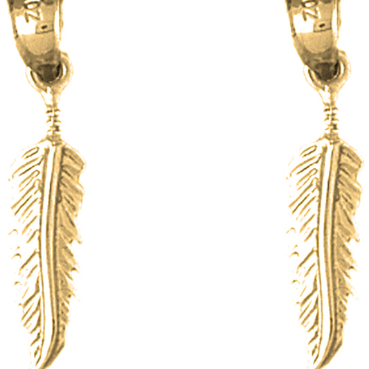 Yellow Gold-plated Silver 27mm Feather Earrings