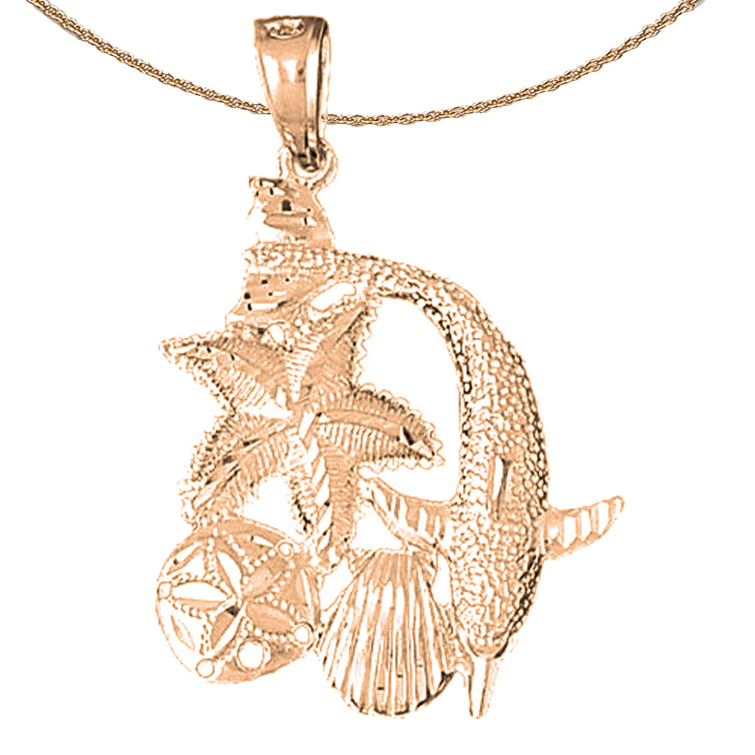 10K, 14K or 18K Gold Dolphin, Starfish, And Shell Pendant