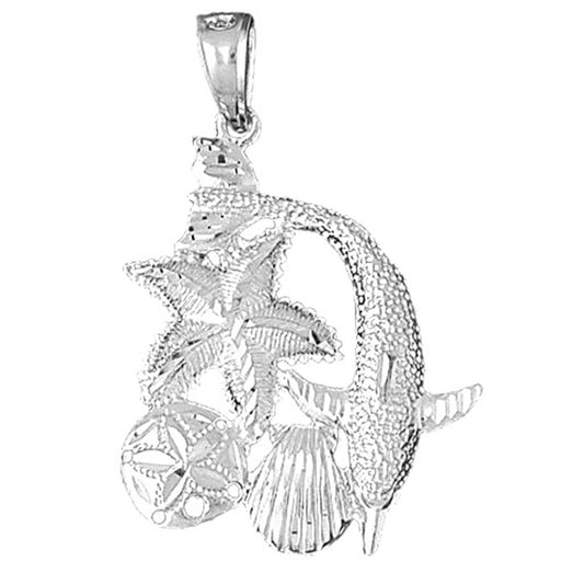 Sterling Silver Dolphin, Starfish, And Shell Pendant