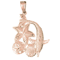 10K, 14K or 18K Gold Dolphin, Starfish, And Shell Pendant