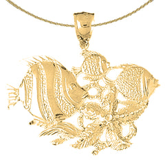 Sterling Silver Tropical Fish And Coral Pendant (Rhodium or Yellow Gold-plated)