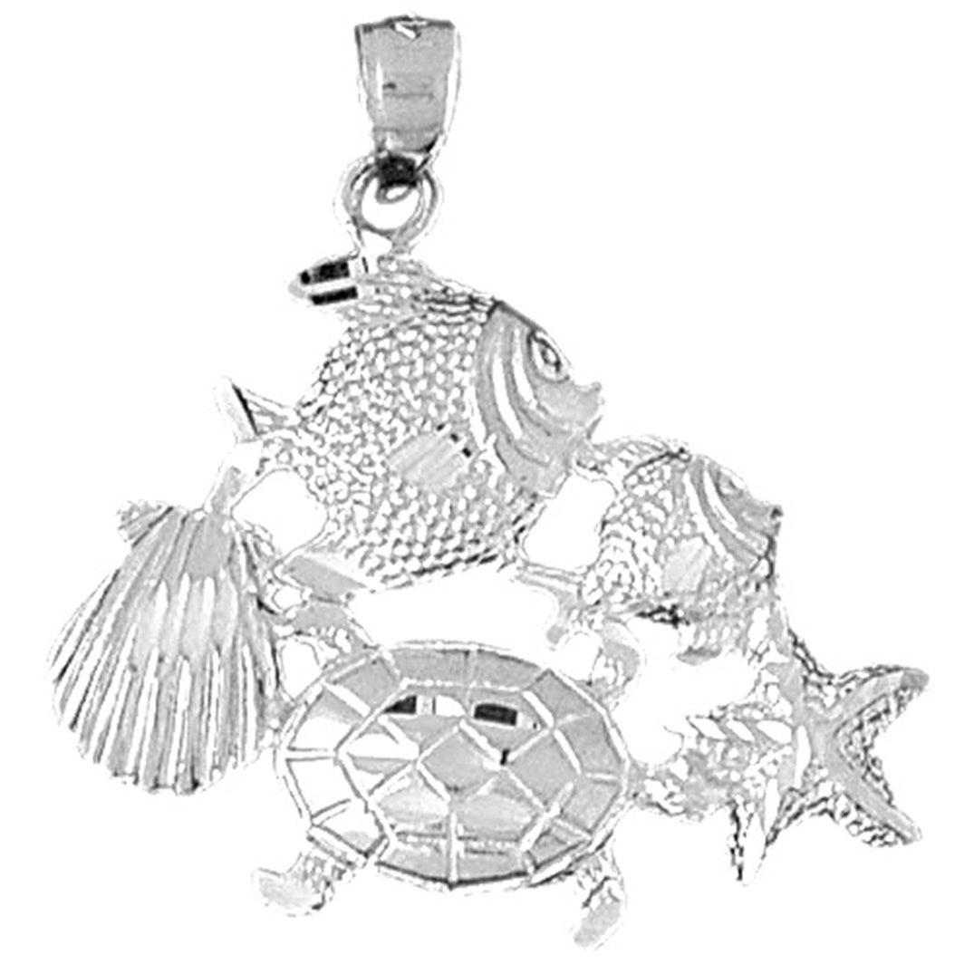 Sterling Silver Turtle, Starfish, Tropical Fish, And Shell Pendant