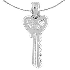 Sterling Silver Heart Key Pendant (Rhodium or Yellow Gold-plated)