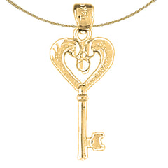 Sterling Silver Heart Key Pendant (Rhodium or Yellow Gold-plated)