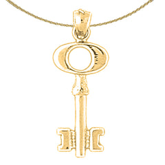 Sterling Silver Key Pendant (Rhodium or Yellow Gold-plated)