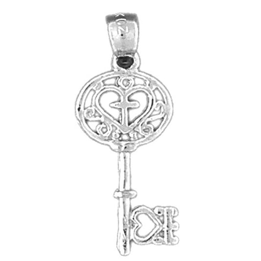 Sterling Silver Key With Cross Pendant