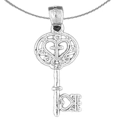 Sterling Silver Key With Cross Pendant (Rhodium or Yellow Gold-plated)