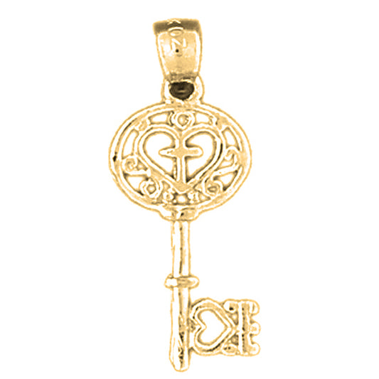 Yellow Gold-plated Silver Key With Cross Pendant