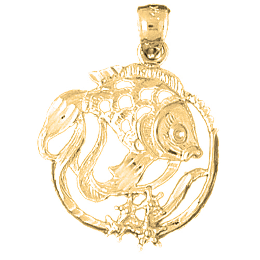 Yellow Gold-plated Silver Tropical Fish And Coral Pendant